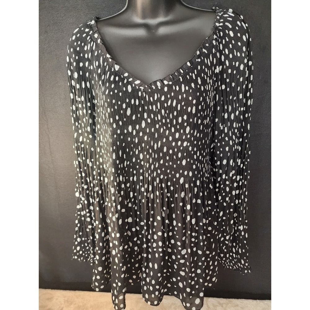 Haley Matthew's Womens XL Black White Poka Dot Semi Sheer Smock Top C5